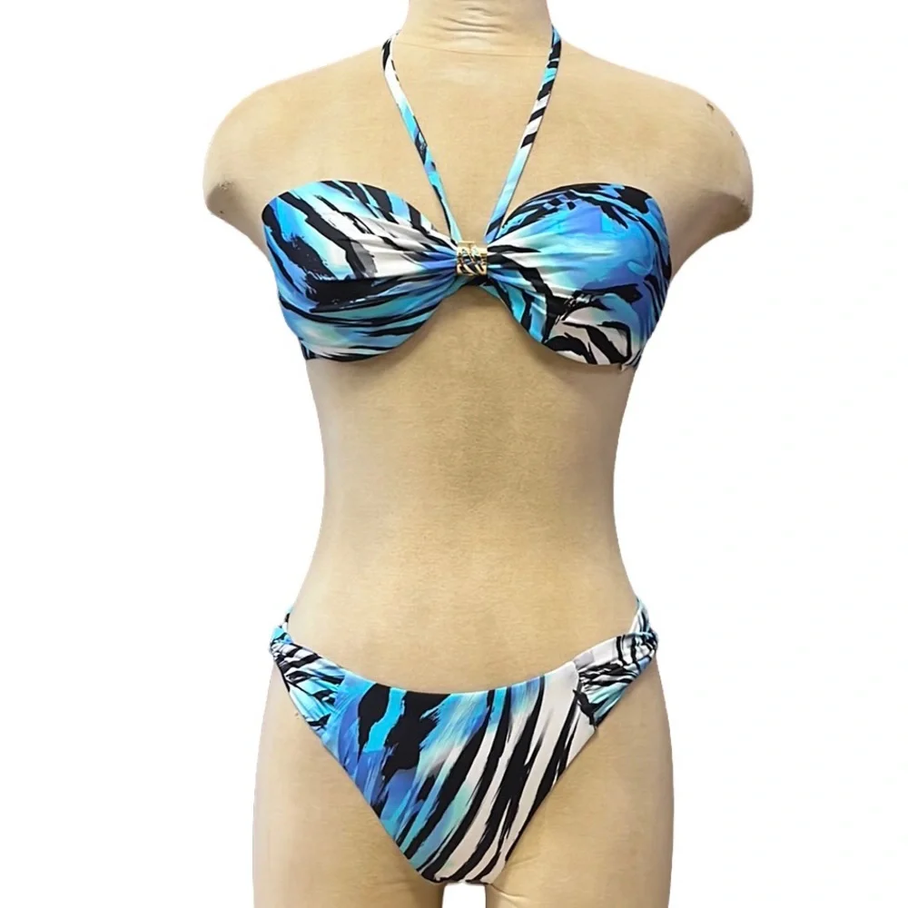 A Che Bikini Swimsuit Blue Peacock Bandeau M Medium New